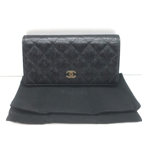 Chanel Camellia-Embossed Quilted Leather L Yen Continental Wallet Black - Picture 2 of 15